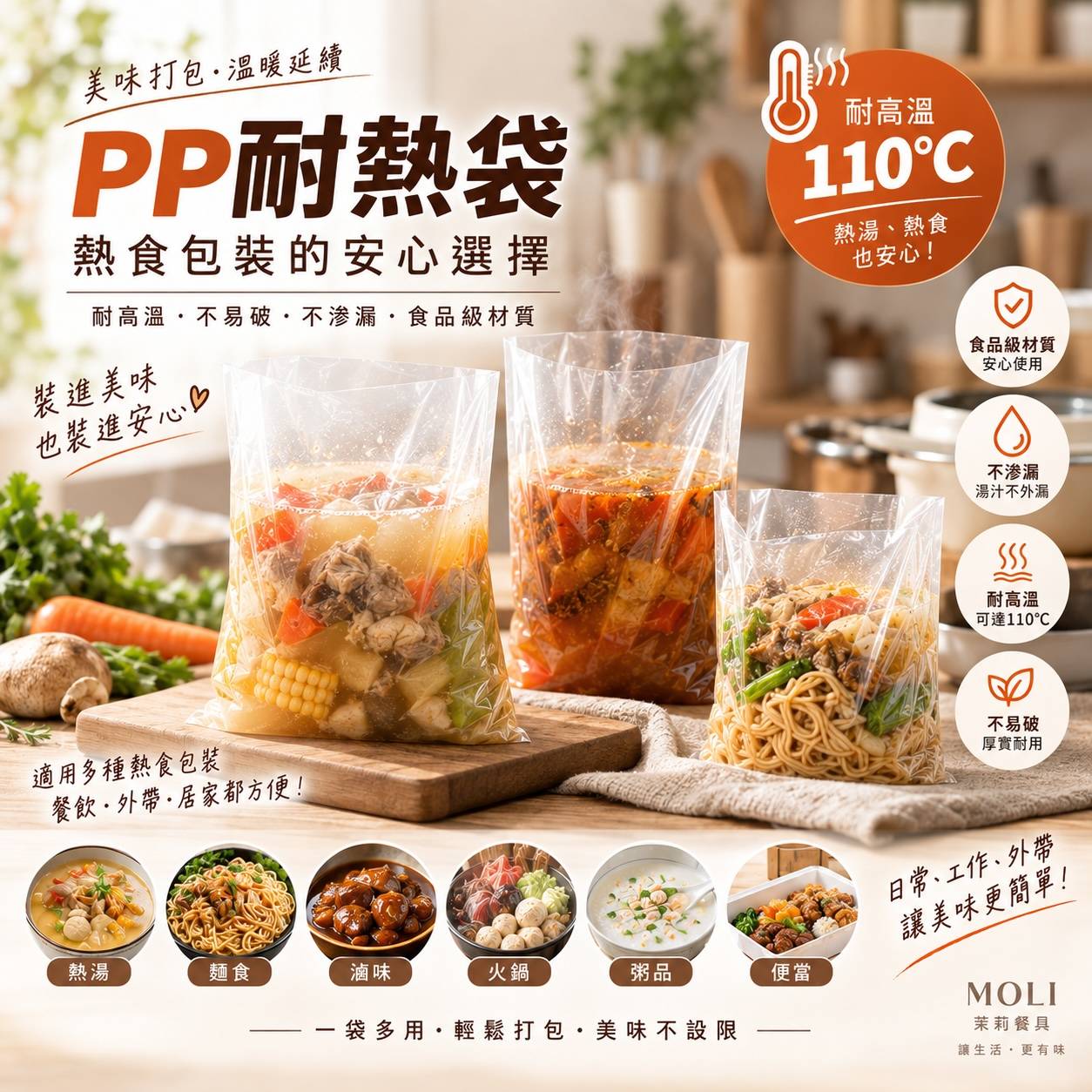 PP耐熱袋｜熱食包裝袋｜透明湯袋｜餐飲外帶袋｜多尺寸可選