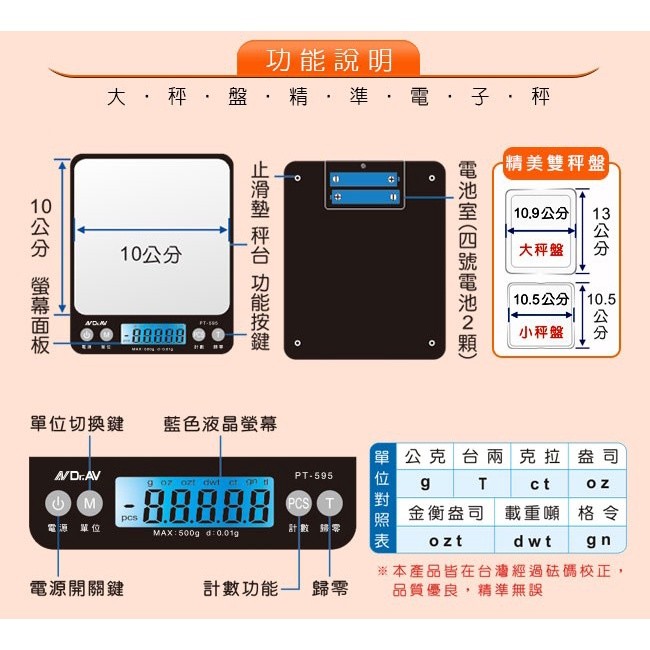 PT-595A大秤盤電子精準秤|-茉莉餐具行-商品介紹