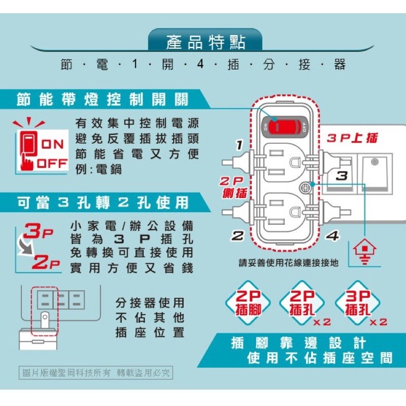 TNT-829S 節電1開4插分接器 D|-茉莉餐具行-商品介紹