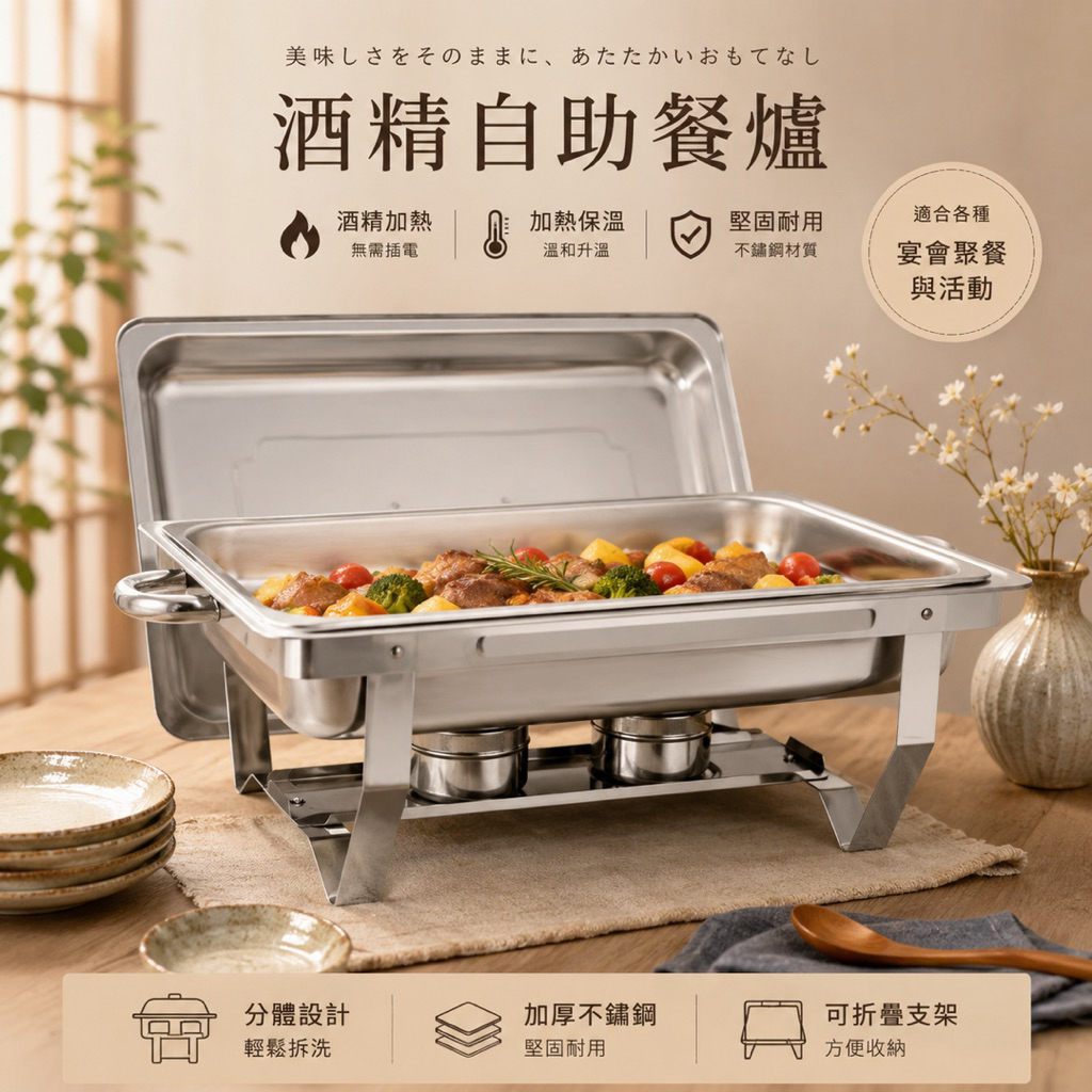 酒精自助餐爐 餐爐 保溫餐爐 不銹鋼餐爐 外燴 自助吧 吃到飽
