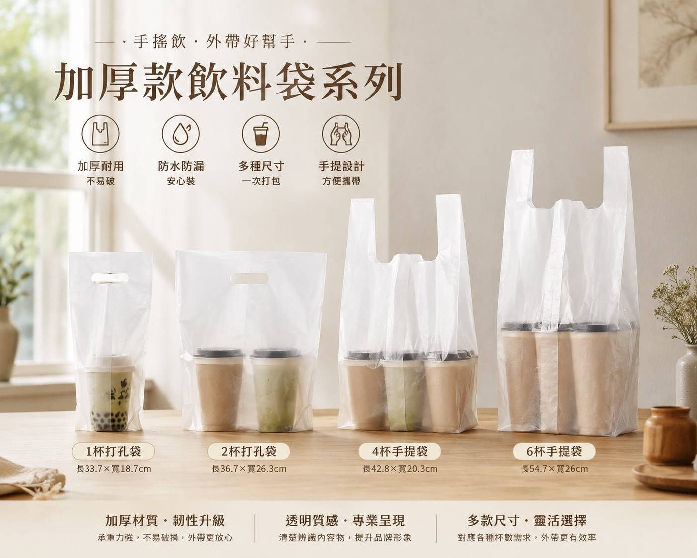加厚飲料袋｜飲料提袋｜外帶飲料袋｜打孔袋｜手提袋｜1杯／2杯／4杯／6杯飲料袋
