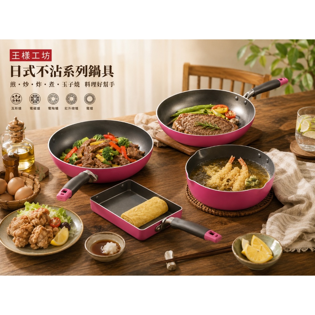 王樣工坊 日式不沾系列鍋具｜平底鍋・深炒鍋・油炸鍋・玉子燒鍋