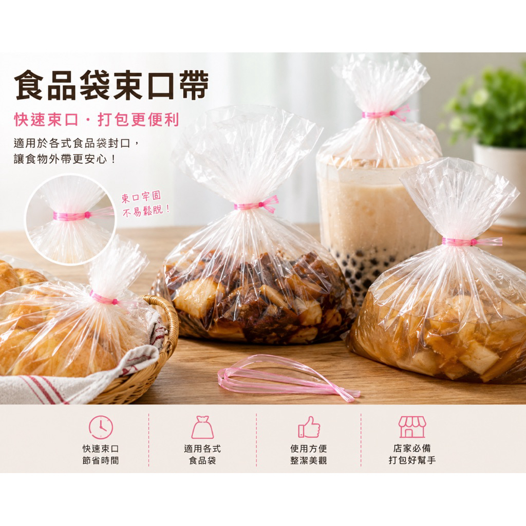 邦提圈 食品袋束口帶 PE束口帶 食品袋封口帶 餐飲外帶打包用品