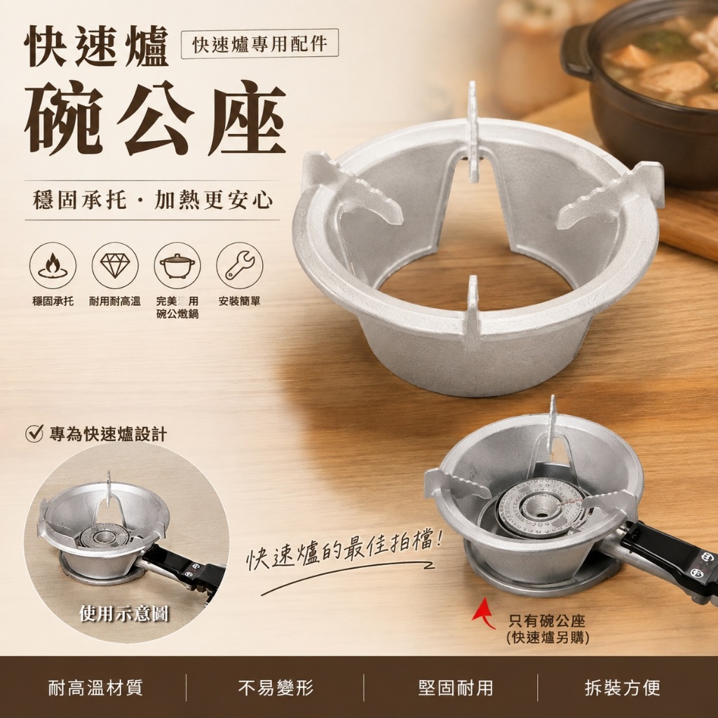 快速爐碗公座｜碗公爐架｜快速爐爐架｜高湯鍋架｜大鍋爐架｜營業用爐具配件｜中央廚房・流水席適用
