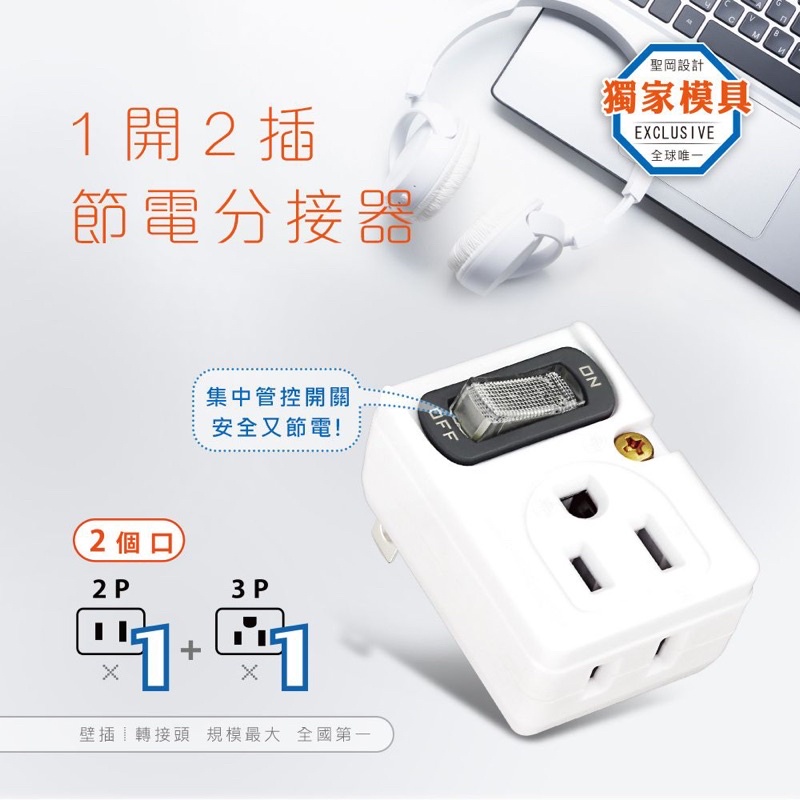 PB-201S 節電1開2插分接器Dr.Av